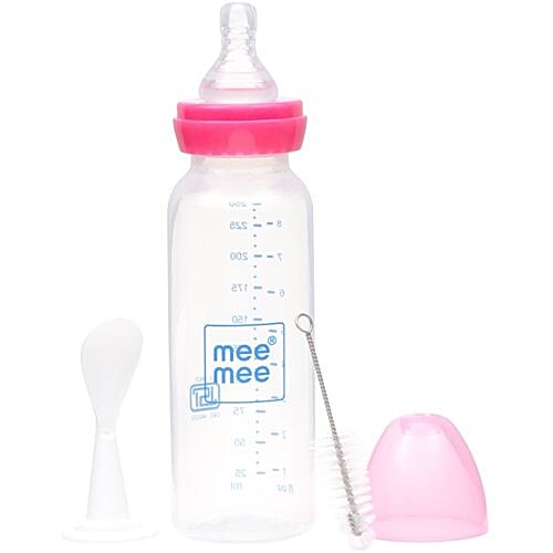 Mee Mee Baby 2 In 1 Feeding Bottle With Spoon - Pink, 250 ml  
