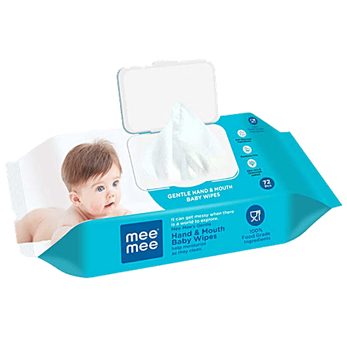 Mee Mee Baby Wipes - Gentle Hand & Mouth, White, 72 pcs  Paraben Free