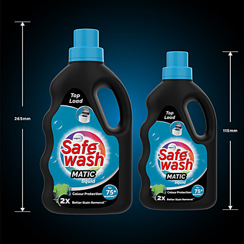 Safewash Top Load Matic Premium Liquid Detergent, 1.5 L (Get 500 ml Free) With Colour Protect Technology, 2X Stain Removal