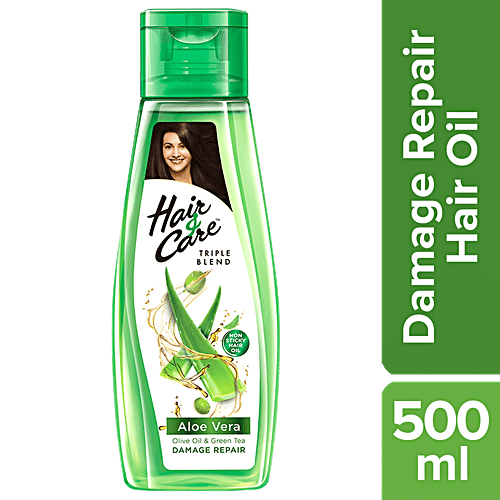 Hair & Care Triple Blend Non-sticky Hair Oil - For Damage Repair, Aloe Vera, Olive Oil & Green Tea, Classic Fragrance, 500 ml  Classic Fragrance