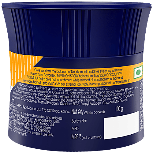 Parachute Advansed Men Hair Cream - Anti-Hairfall, 100 g  Cocolipid Formula
