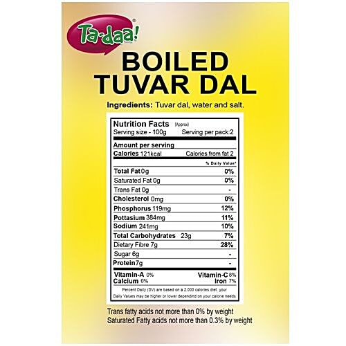 Tadaa Boiled Tuar Dal, 225 g Tray Pack No Additives or Preservatives