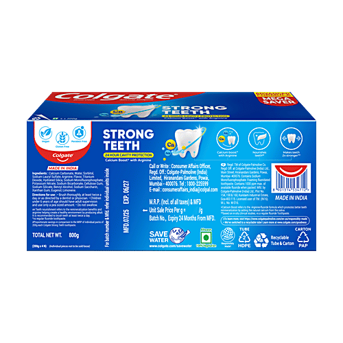 Colgate Strong Teeth Anticavity Toothpaste, 800 g (4x200 g)