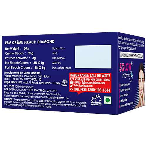 Fem Diamond Sparkling Shine Creme Bleach - For All Skin Types, No Added Ammonia, 30 g  No Added Ammonia