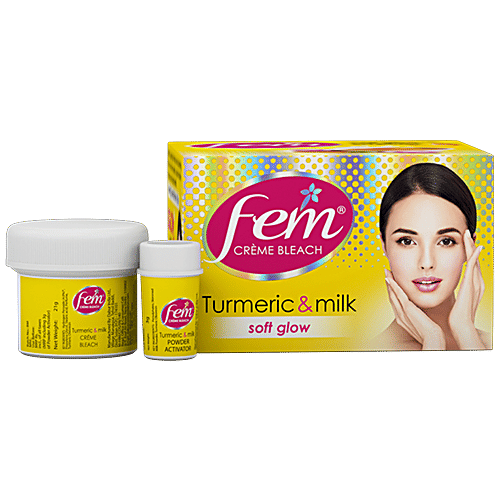 Fem Crème Bleach - Turmeric & Milk, Soft Glow, All Skin Types, No Added Silicones, No Added Parabens, 8 g No Added Silicones, No Added Parabens