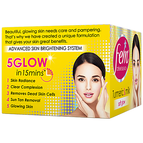 Fem Crème Bleach - Turmeric & Milk, Soft Glow, All Skin Types, No Added Silicones, No Added Parabens, 8 g No Added Silicones, No Added Parabens