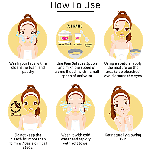 Fem Crème Bleach - Turmeric & Milk, Soft Glow, All Skin Types, No Added Silicones, No Added Parabens, 8 g No Added Silicones, No Added Parabens