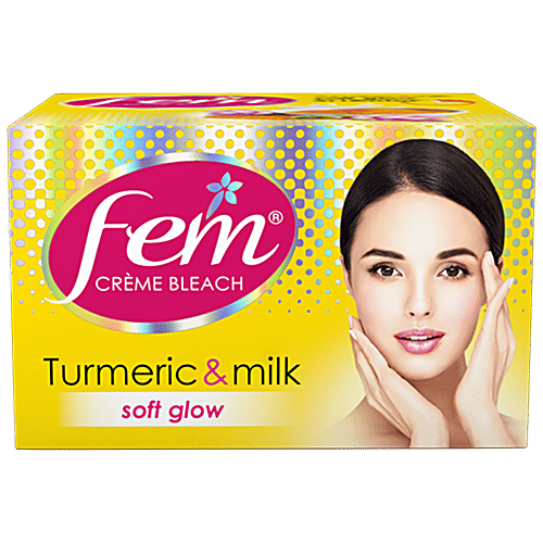 Fem Crème Bleach - Turmeric & Milk, Soft Glow, All Skin Types, No Added Silicones, No Added Parabens, 8 g No Added Silicones, No Added Parabens