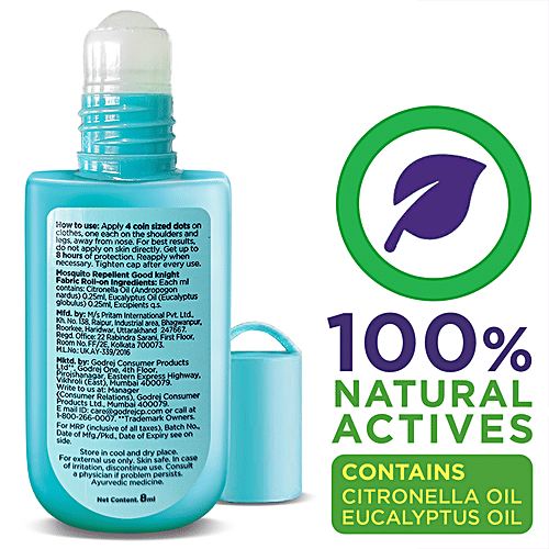 Good Knight Mosquito Repellent Fabric Roll On - Natural Actives, Citrus Fragrance, 8 ml  Natural Actives
 4 Dots Protection
 Citrus Fragrance