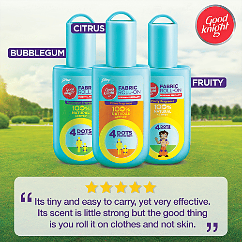 Good Knight Mosquito Repellent Fabric Roll On - Natural Actives, Citrus Fragrance, 8 ml  Natural Actives
 4 Dots Protection
 Citrus Fragrance