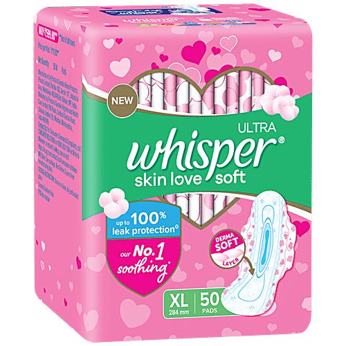 Whisper Ultra Skin Love Soft Sanitary Pads - XL, 50 pcs  