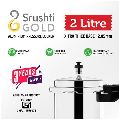 Srushti Gold Aluminium Outer Lid Pressure Cooker, 2 L  