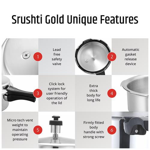 Srushti Gold Aluminium Outer Lid Pressure Cooker, 2 L  