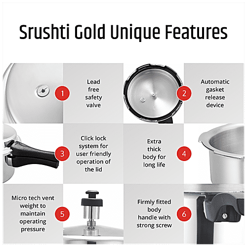 Srushti Gold Aluminium Pressure Cooker - Outer Lid, 5 L  