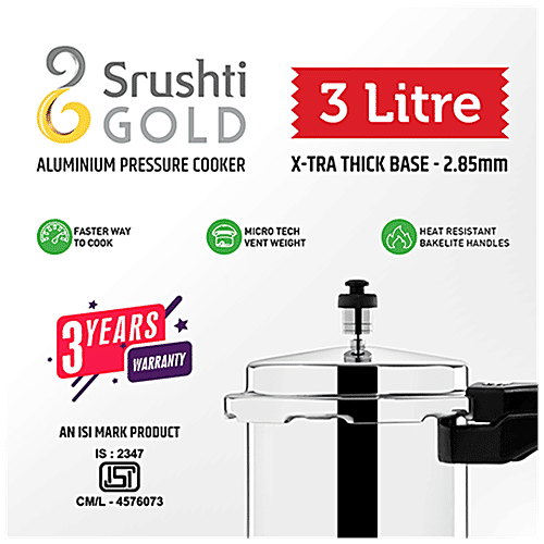 Srushti Gold Aluminium Outer Lid Pressure Cooker - Induction Base, 3 L  