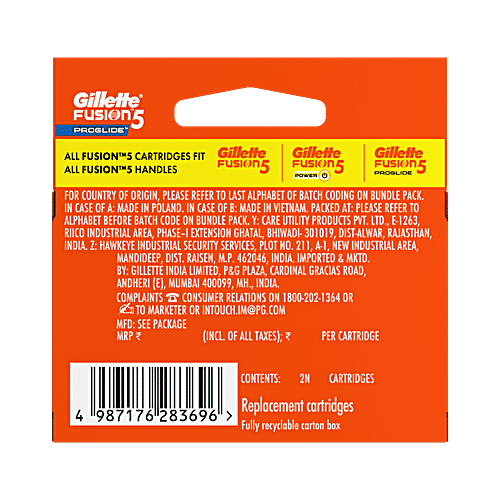 Gillette Fusion Proglide Blades For MenPerfect Shave & Beard ShapePack of 2 Cartridges, 2 pcs  5 Precision Blades, Precision Trimmer