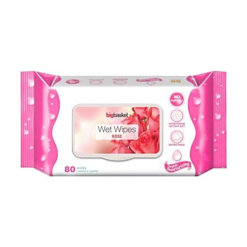 bigbasket Refreshing Wet Wipes - Rose, 80 pulls  