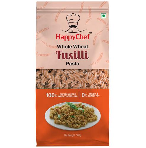 HappyChef 100% Durum Whole Wheat Pasta - Fusilli, 500 g  0% Maida & 0% Trans Fat
