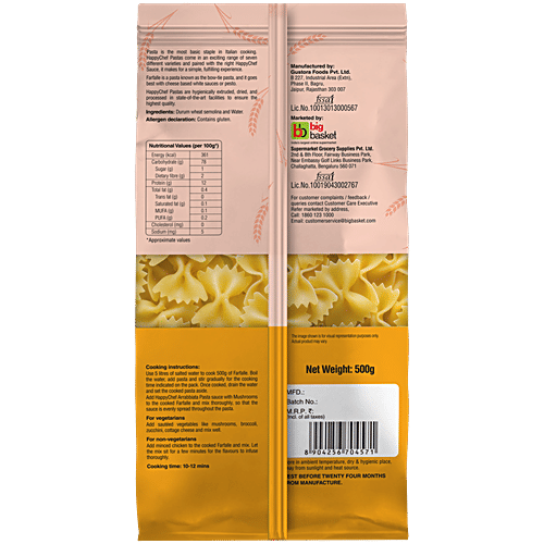 HappyChef Durum Wheat Pasta - Farfalle/Bow-Tie, 500 g