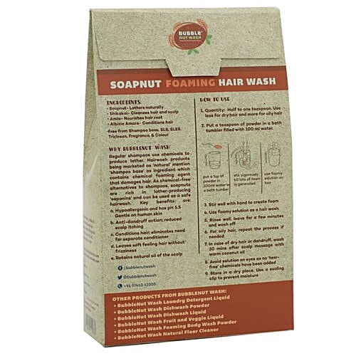 Bubblenut Wash 100% Organic Soapnut Foaming Hair Wash Powder - No Frizziness, Anti-Dandruff, 100 g  Gentle & Mild, pH 5.5