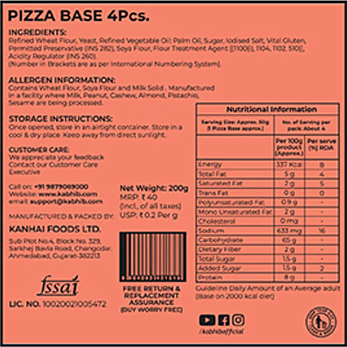 KABHI B Family Pizza Base, 200 g  Zero Cholesterol