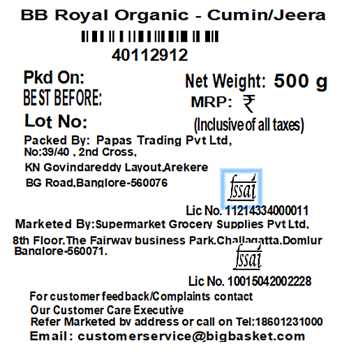 bb Royal Organic - Cumin/Jeera/Jeerige, 500 g  