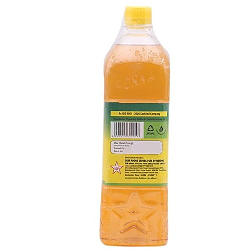 Porna Refined Oil - Rice Bran, 1 L PET Bottle With Goodness of Oryzanol, Zero Cholesterol