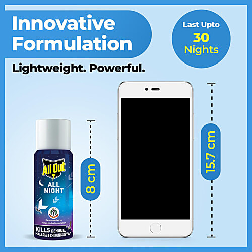 All Out All Night Mosquito Killer Spray - Up To 12 Hours Protection, Lasts 30 Nights, 15 ml  Up To 12 Hours Protection, Lasts 30 Nights, For Mosquito & Fly