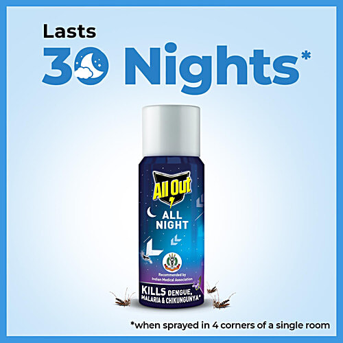 All Out All Night Mosquito Killer Spray - Up To 12 Hours Protection, Lasts 30 Nights, 15 ml  Up To 12 Hours Protection, Lasts 30 Nights, For Mosquito & Fly