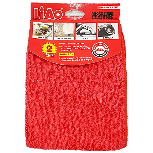 Liao Microfibre Cleaning Cloth - Multipurpose, Assorted Colors, Soft, Super Absorbent, Quick Drying, G130018, 2 pcs  