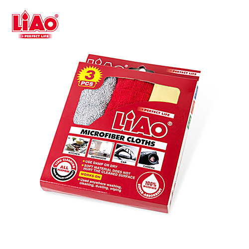 Liao Microfibre Cleaning Cloth - Multipurpose, Assorted Colors, Soft, Super Absorbent, Quick Drying, G130019, 3 pcs  Super Absorbent, High Quality