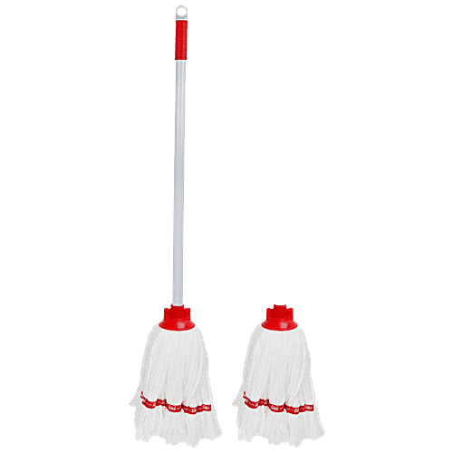 Liao Microfibre Floor Mop With Steel Stick - A130028, Round, For Cleaning, 26X18X155 cm, Red, 1 pc  Powerful Cleaning