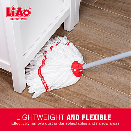 Liao Microfibre Floor Mop With Steel Stick - A130028, Round, For Cleaning, 26X18X155 cm, Red, 1 pc  Powerful Cleaning
