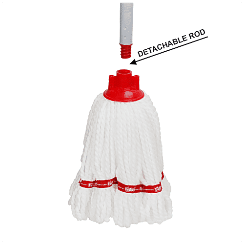 Liao Microfibre Floor Mop With Steel Stick - A130028, Round, For Cleaning, 26X18X155 cm, Red, 1 pc  Powerful Cleaning