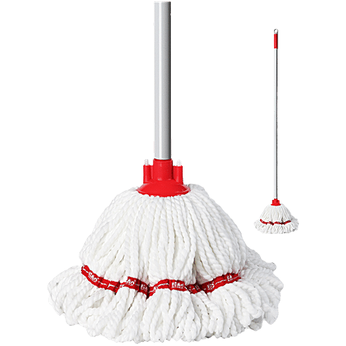 Liao Microfibre Floor Mop With Steel Stick - A130028, Round, For Cleaning, 26X18X155 cm, Red, 1 pc  Powerful Cleaning