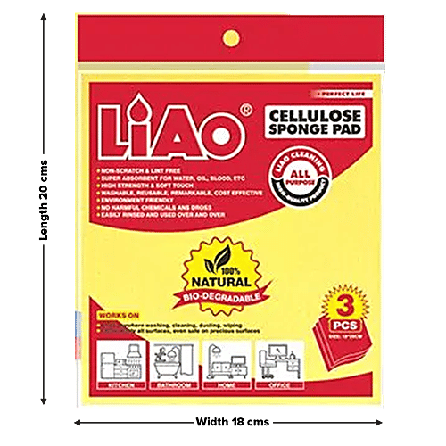 Liao Cellulose Sponge Pad - Super Absorbent, Reusable, For Kitchen Cleaning, Assorted, 3 pcs Super Absorbent