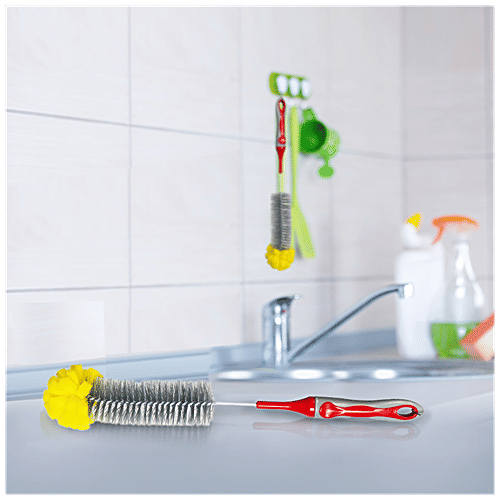 Liao Bottle Cleaning Brush - Sponge Head, Plastic, Soft Grip Handle, Red, D130004, 1 pc  Handle is Soft Grip