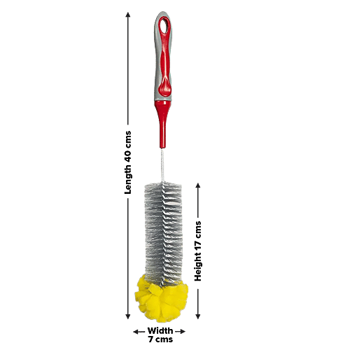 Liao Bottle Cleaning Brush - Sponge Head, Plastic, Soft Grip Handle, Red, D130004, 1 pc  Handle is Soft Grip