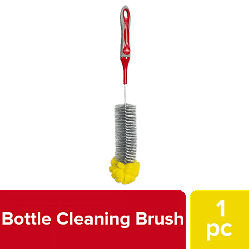 Liao Bottle Cleaning Brush - Sponge Head, Plastic, Soft Grip Handle, Red, D130004, 1 pc  Handle is Soft Grip