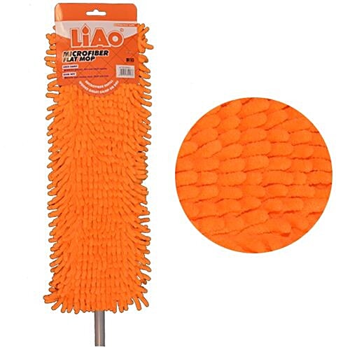 Liao Dry Mop - Micro Fiber Expandable Flat With Stick, Orange, 1 pc  