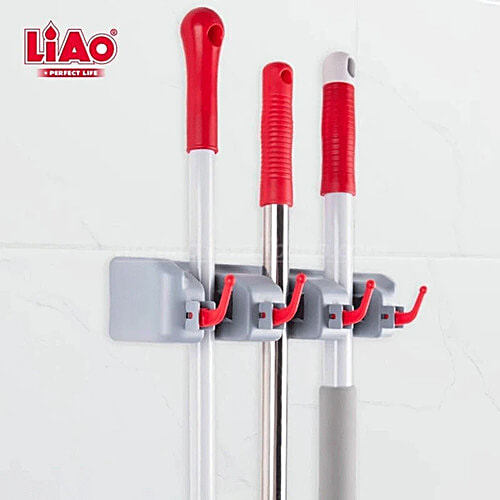 Liao Broom & Mop Holder - Z130006, Plastic, 3 Slots, Ultra Strong Grip, 26x6x8 cm, Multicolour, 1 pc  