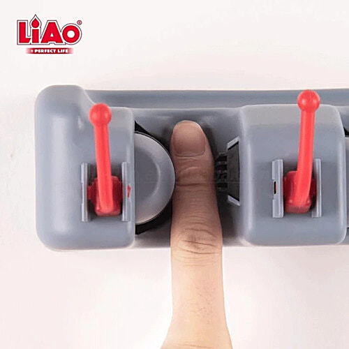 Liao Broom & Mop Holder - Z130006, Plastic, 3 Slots, Ultra Strong Grip, 26x6x8 cm, Multicolour, 1 pc  