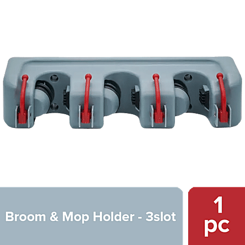Liao Broom & Mop Holder - Z130006, Plastic, 3 Slots, Ultra Strong Grip, 26x6x8 cm, Multicolour, 1 pc  