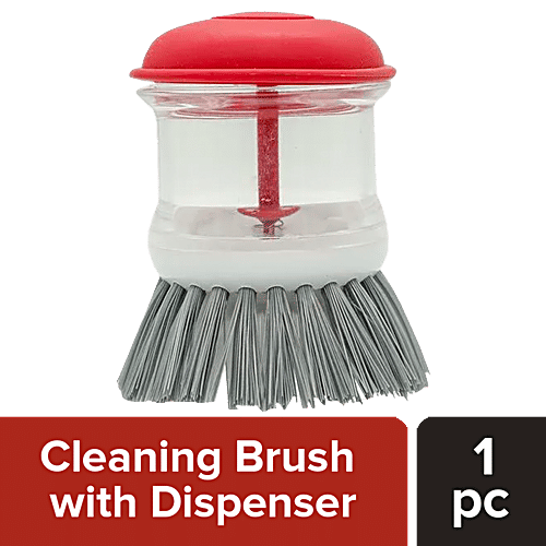 Liao Dish Brush With Soap Dispenser - Plastic, Nylon Bristles, Red & White, D130002, 1 pc  