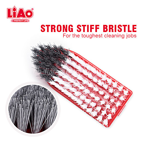 Liao All Purpose Floor Scrubbing / Tile Brush With Handle - Nylon Bristles, Red, D130006, 1 pc  Heavy Duty, Bathroom