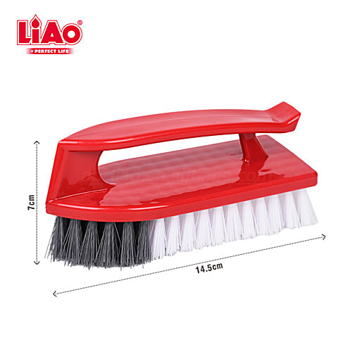 Liao All Purpose Floor Scrubbing / Tile Brush With Handle - Nylon Bristles, Red, D130006, 1 pc  Heavy Duty, Bathroom