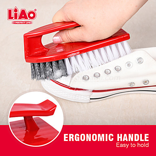 Liao All Purpose Floor Scrubbing / Tile Brush With Handle - Nylon Bristles, Red, D130006, 1 pc  Heavy Duty, Bathroom