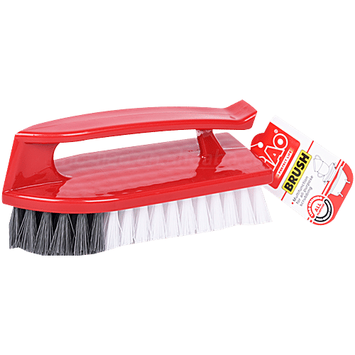 Liao All Purpose Floor Scrubbing / Tile Brush With Handle - Nylon Bristles, Red, D130006, 1 pc  Heavy Duty, Bathroom