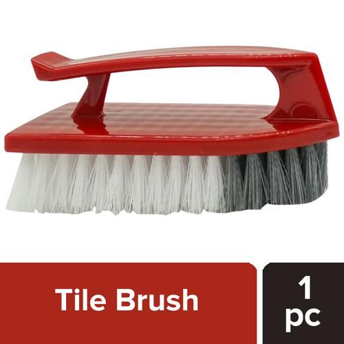 Liao All Purpose Floor Scrubbing / Tile Brush With Handle - Nylon Bristles, Red, D130006, 1 pc  Heavy Duty, Bathroom