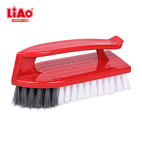 Liao All Purpose Floor Scrubbing / Tile Brush With Handle - Nylon Bristles, Red, D130006, 1 pc  Heavy Duty, Bathroom